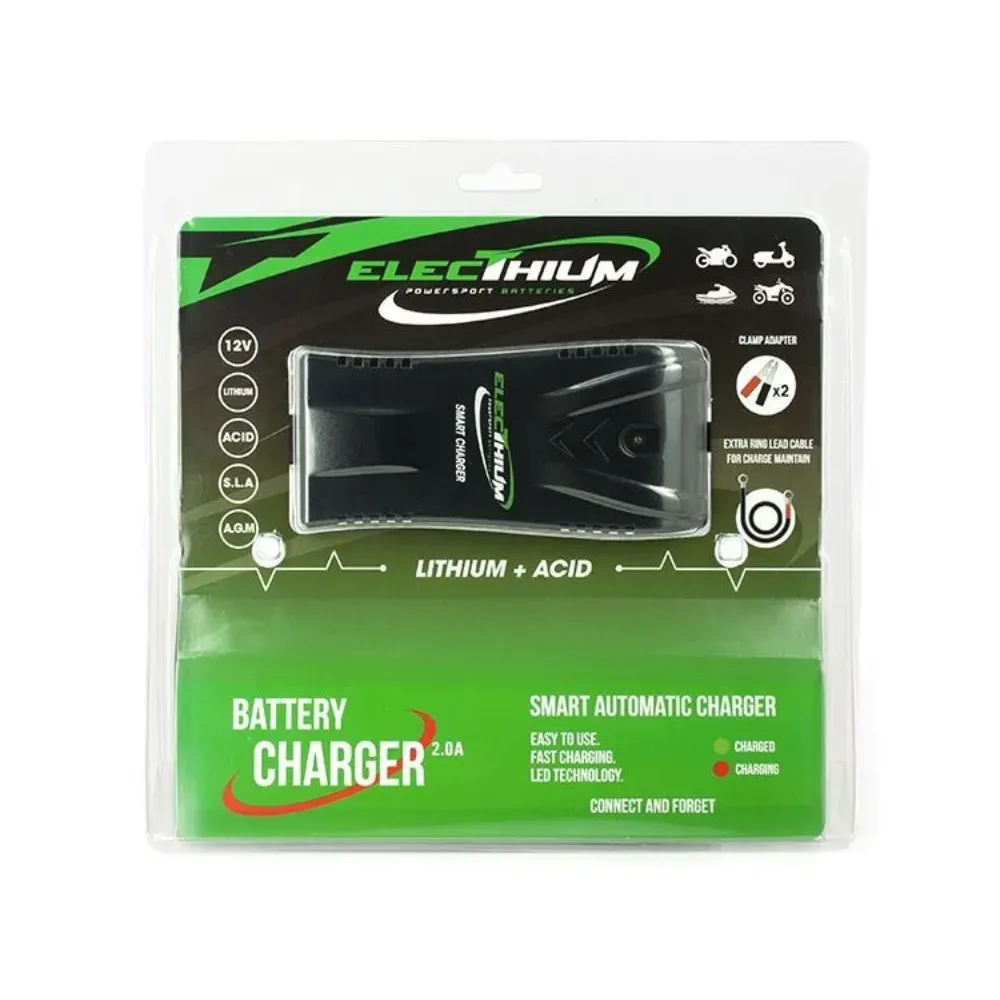Caricabatteria e Mantenitore di Carica al Litio Electhium 100-240V - 50/60Hz 1.2-0.5A ACCUB03