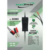 Caricabatteria e Mantenitore di Carica al Litio Electhium 100-240V - 50/60Hz 1.2-0.5A ACCUB03